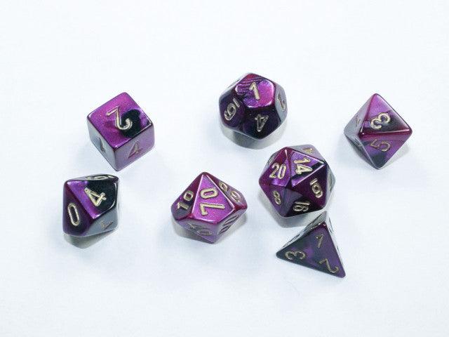 VR-111431 Chessex D7-Die Set Gemini Mini-Polyhedral Black-Purple/gold - Chessex - Titan Pop Culture