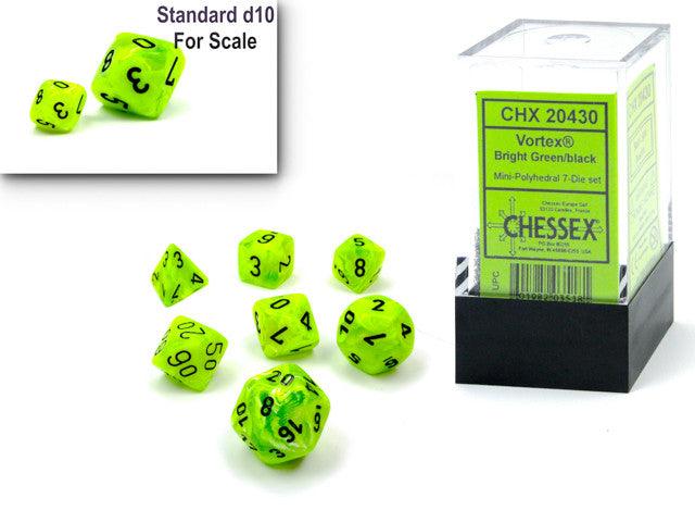 VR-111455 Chessex D7-Die Set Vortex Mini-Polyhedral Bright Green/black - Chessex - Titan Pop Culture