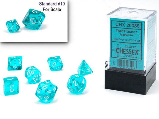 VR-111462 Chessex D7-Die Set Translucent Mini-Polyhedral Teal/white - Chessex - Titan Pop Culture