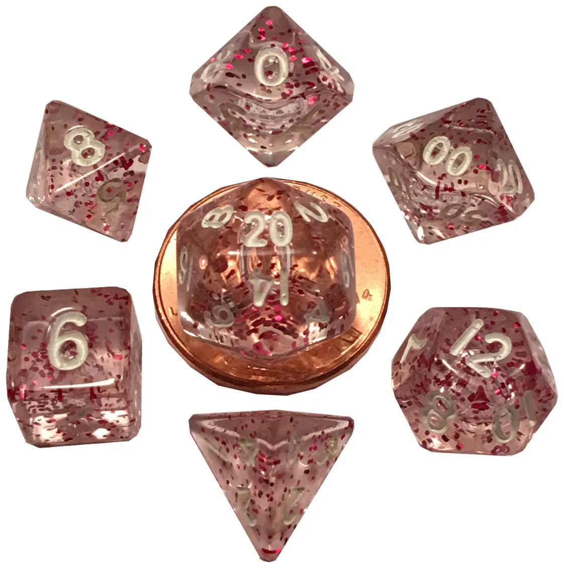 VR-68033 MDG Mini Polyhedral Dice Set White Numbers- Ethereal Light Purple - FanRoll by Metallic Dice Games - Titan Pop Culture