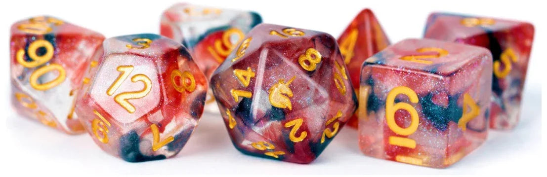 VR-68096 MDG Unicorn Resin Polyhedral Dice Set - Pheonix Ash - FanRoll by Metallic Dice Games - Titan Pop Culture