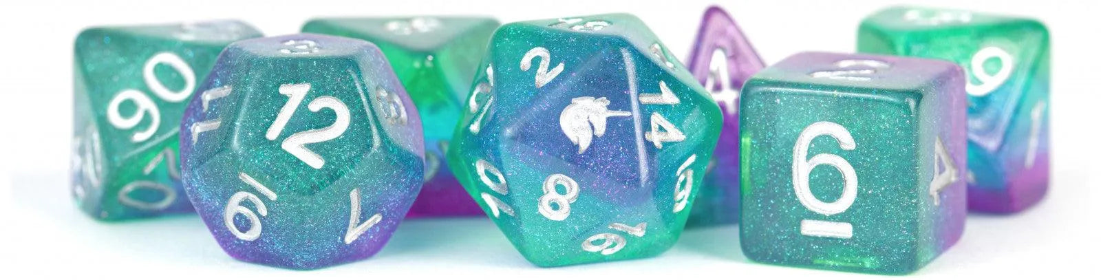 VR-78297 MDG Unicorn Resin Polyhedral Dice Set - Aurora - FanRoll by Metallic Dice Games - Titan Pop Culture