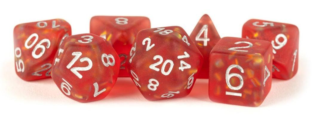 VR-80905 MDG Resin Icy Opal Dice Set 16mm Polyhedral - Red with Silver Numbers - FanRoll by Metallic Dice Games - Titan Pop Culture