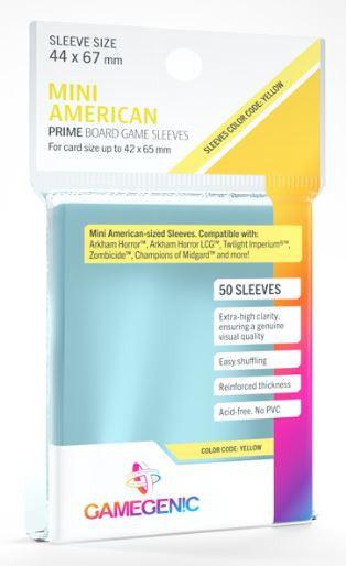 VR-85073 Gamegenic Prime Board Game Sleeves - Size Code YELLOW - Mini American-Sized (44mm x 67mm) (50 Sleeves Per Pack) - Gamegenic - Titan Pop Culture