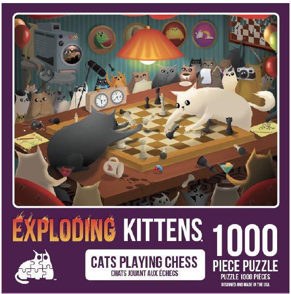 VR-93844 Exploding Kittens Puzzle Cats Playing Chess 1,000 pieces - Exploding Kittens - Titan Pop Culture