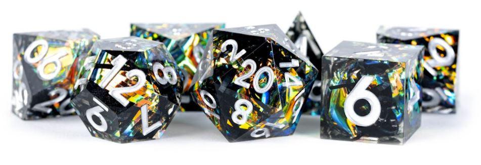 VR-94018 MDG Handcrafted Sharp Edge Resin Dice Set - Simmering Coal - FanRoll by Metallic Dice Games - Titan Pop Culture