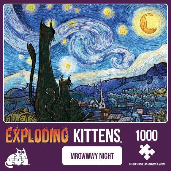 VR-96717 Exploding Kittens Puzzle Mrowwwy Night 1,000 pieces - Exploding Kittens - Titan Pop Culture